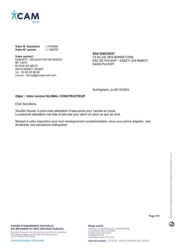 Enduiest - Assurance décennale 2025