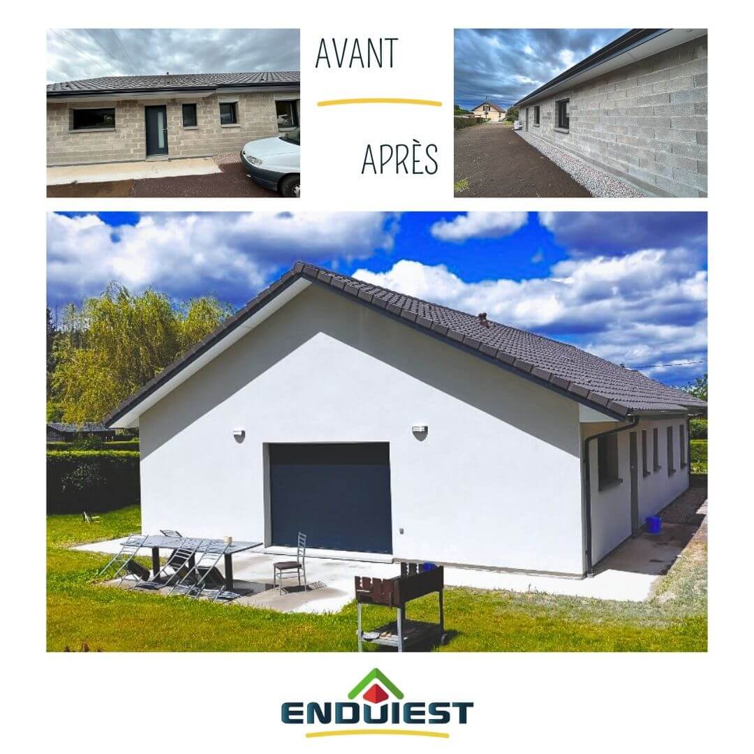 Ravalement de façade avec un enduit finition grattée